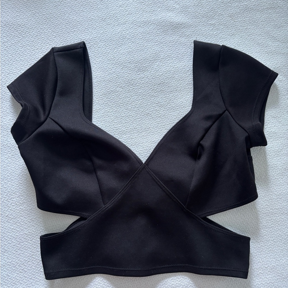 Cropped Black Women's Top with Cutouts